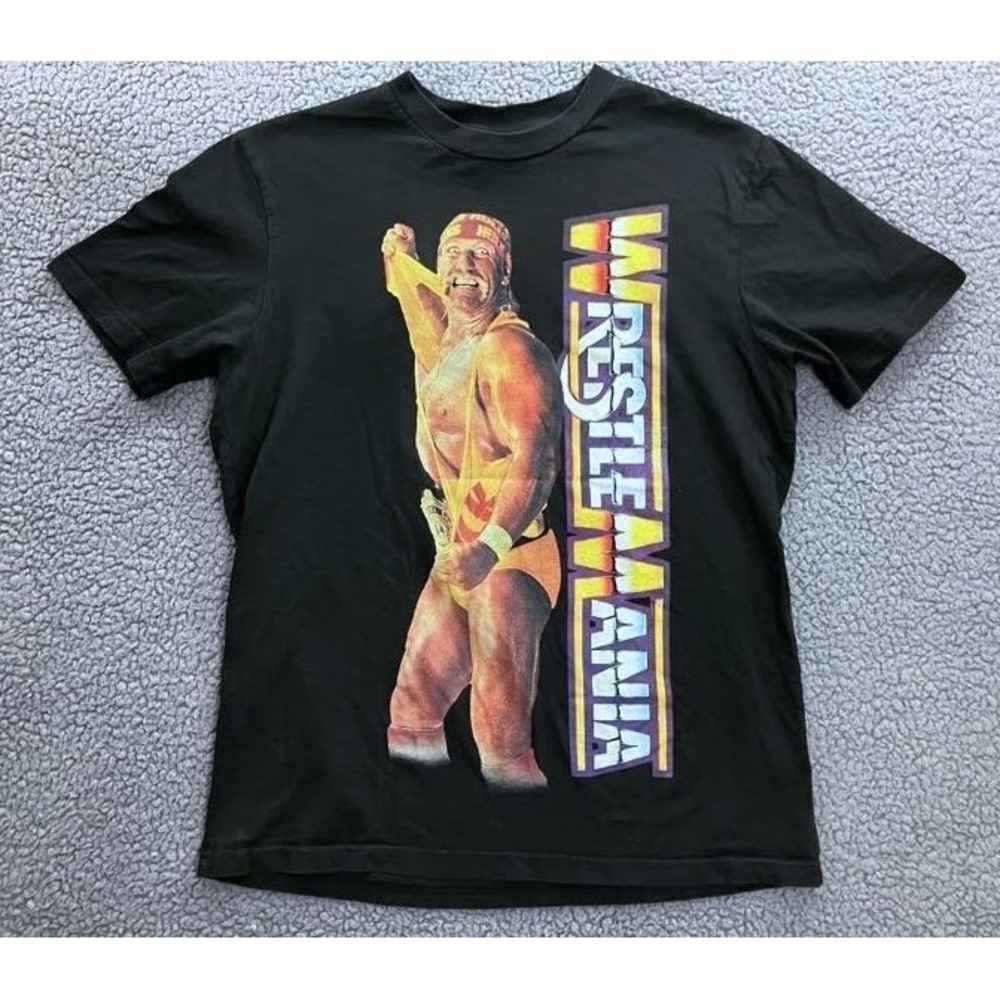 WWE Shoe Palace Hulk Hogan Ultimate Warrior WrestleMania T-Shirt Large Black